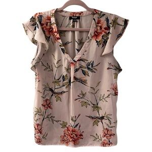 Premise Studio Hummingbird Floral Flutter Sleeve Blouse Blush Pink